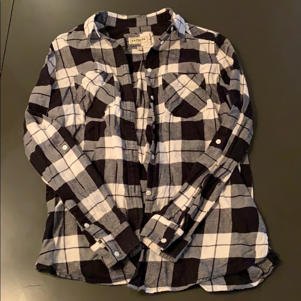 Express Black and White Boyfriend Flannel